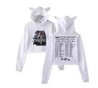 MDMLK M. Pokora Adrenaline Tour Elpa con Cappuccio A Maniche Lunghe Stampata alla Moda, Poliestere, Unisex,Bianca,XXS