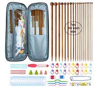 Mdoker Set di ferri da maglia in bambù, con custodia, 36 ferri dritti a punta singola, lunghezza 34,3 cm, per progetti di lavoro a maglia fai da te (2-10 mm), set con accessori