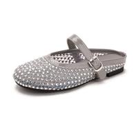 Mdrcg Mules Basse da Donna in Rete e Strass, Sandali Aperti sul Tallone con Punta Chiusa e Fibbia Regolabile Sandali Piatti Ideali per Matrimoni,Grigio,42 EU