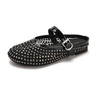 Mdrcg Mules Basse da Donna in Rete e Strass, Sandali Aperti sul Tallone con Punta Chiusa e Fibbia Regolabile Sandali Piatti Ideali per Matrimoni,Nero,42 EU
