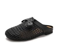 Mdrcg Mules Basse da Donna, Scarpe Slip on Aperte sul Tallone con Punta Chiusa Traforata e Fiocco Sandali Bassi Ideali per l'uso Quotidiano Estivo,Nero,40 EU