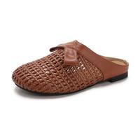 Mdrcg Mules Basse da Donna, Scarpe Slip on Aperte sul Tallone con Punta Chiusa Traforata e Fiocco Sandali Bassi Ideali per l'uso Quotidiano Estivo,Marrone,42 EU