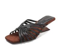 Mdrcg Mules da Donna con Punta Quadrata e Listini, Sandali Slip-on Aperti con Tacco Medio Largo e Squadrato, Calzature Aperte sul Tallone e sulla Punta,Nero,41 EU