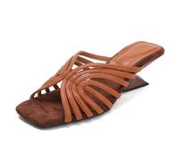 Mdrcg Mules da Donna con Punta Quadrata e Listini, Sandali Slip-on Aperti con Tacco Medio Largo e Squadrato, Calzature Aperte sul Tallone e sulla Punta,Marrone,42 EU