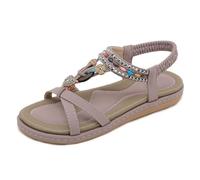Mdrcg Sandali Bassi da Donna Stile Bohémien, Sandali Estivi Casual da Spiaggia con Punta Aperta e Cinturino Elastico alla Caviglia, Scarpe alla Romana Comode con Suola Morbida,Viola,37 EU