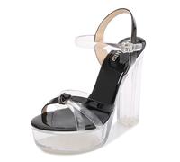 Mdrcg Sandali con Plateau da 13 cm da Donna, con Cinturino alla Caviglia, Scarpe con Tacco Alto Trasparenti e Sexy per Ballerine Esotiche,Nero,37 EU