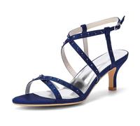 Mdrcg Sandali con Tacco Gatto Donna Satin Strass, Punta Aperta, Cinturini Incrociati Caviglia con Fibbia, Scarpe Matrimonio Festa