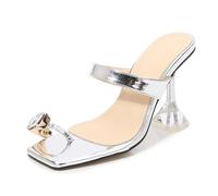 Mdrcg Sandali da Donna con Tacco a Spillo a Punta Quadrata, Stile Cavallerizza, per Pole Dance, Feste, 9 cm/3,54 Pollici,Argento,46 EU