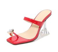 Mdrcg Sandali da Donna con Tacco a Spillo a Punta Quadrata, Stile Cavallerizza, per Pole Dance, Feste, 9 cm/3,54 Pollici,Rosso,42 EU