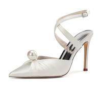 Mdrcg Sandali Donna con perni e Tacco a Spillo, Scarpe da Sposa per Cerimonie serali e Matrimoni, cavigliera e Modello Slingback,Ivory White,37 EU