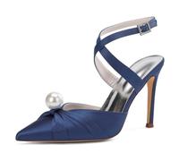 Mdrcg Sandali Donna con perni e Tacco a Spillo, Scarpe da Sposa per Cerimonie serali e Matrimoni, cavigliera e Modello Slingback,Blu,42 EU