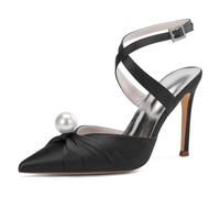 Mdrcg Sandali Donna con perni e Tacco a Spillo, Scarpe da Sposa per Cerimonie serali e Matrimoni, cavigliera e Modello Slingback,Nero,38 EU