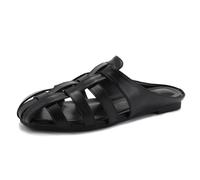 Mdrcg Sandali Mule da Donna a Punta Chiusa, Ciabattine Basse in Pelle Intrecciata, Sandali alla Romana Aperti sul Tallone, Ciabatte estive Casual da Spiaggia per Donna,Nero,36 EU