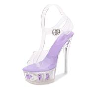 Mdrcg Scarpe con Tacco Alto Trasparenti e Sexy per Donna, Sandali con Lacci da 15 cm per Pole Dance, Discoteca, Festa di Nozze, Scarpe da 14 cm,Viola,35 EU