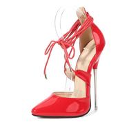 Mdrcg Scarpe da Donna con Tacco a Spillo, Sexy, con Punta a Punta, con Cinturino alla Caviglia, per Feste, 16 cm/6,29 Pollici,Rosso,37 EU