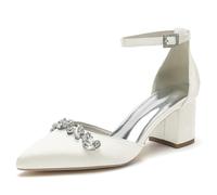 Mdrcg Scarpe Satin Donna, Punta, Strass, Cintura Caviglia, Tacco Blocco