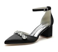 Mdrcg Scarpe Satin Donna, Punta, Strass, Cintura Caviglia, Tacco Blocco