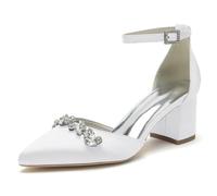 Mdrcg Scarpe Satin Donna, Punta, Strass, Cintura Caviglia, Tacco Blocco