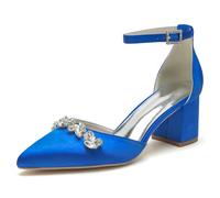 Mdrcg Scarpe Satin Donna, Punta, Strass, Cintura Caviglia, Tacco Blocco
