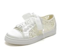 Mdrcg Scarpe Sposa Sneakers Pizzo, Lacci Raso Scarpe Matrimonio Piatte | Sneaker sposa in pizzo con lacci fiocco raso, decorazione cuore strass, suola piatta platform, scarpe matrimonio
