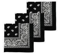 MDSTYLE 3 bandane extra large da 68,6 x 68,6 cm, 100% cotone, per uomini e donne, fazzoletto con motivo cachemire, sciarpa, bandana jumbo, 3 pezzi, nero, X-Large