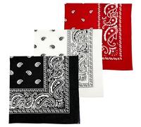 MDSTYLE 3 bandane extra large da 68,6 x 68,6 cm, 100% cotone, per uomini e donne, fazzoletto con motivo cachemire, sciarpa, bandana jumbo, nero/bianco/rosso, X-Large