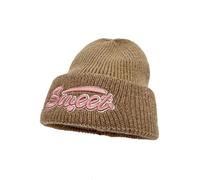 MdybF Berretto Donne Lettera Di Moda Ricamata Cappello A Maglia Ricamato Inverno Versatile Cappello Da Pullover Caldo-Cachi-54-60 Cm