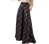 MdybF Gonna Lunga Donna Donne di Grandi Dimensioni Vestiti Eleganti Che Controlla Camicie Casual Alta Gonna Maxi Gonna Femminile A-Line-Un Nero-5xl