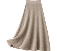 MdybF Gonna a Maglia Donna Autunno e Inverno - Faux Lana, A Vita Alta, Moderock, Cammello, S-M