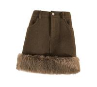 MdybF Gonna Invernale Donna Mini Gonna da Donna in Finta Pelliccia di Pelliccia A Una Linea di Linea Inverno Autunno Vintage Alta Gonna Nera Sottile-caffè-m