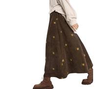 MdybF Gonna Jeans Donna Donne Autunno Inverno Velluto Ricami A Velluto Sciolte Floreali Casual retrò-caffè