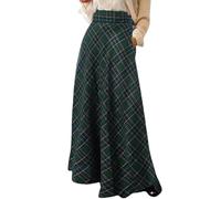 MdybF Gonna Lunga Donna Donne di Grandi Dimensioni Vestiti Eleganti Che Controlla Camicie Casual Alta Gonna Maxi Gonna Femminile A-Line-Un Verde-s