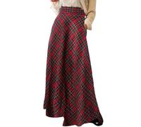 MdybF Gonna Lunga Donna Donne di Grandi Dimensioni Vestiti Eleganti Che Controlla Camicie Casual Alta Gonna Maxi Gonna Femminile A-Line-Un Rosso-m