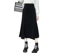 MdybF Gonna Lunga Donna Velluto A Coste della Gonna Lunghe Sirene Donna Autunno Inverno Arti in Vita Alta Gonne Midi da Donna con Gonne Nere Elastiche-Nero-XXL