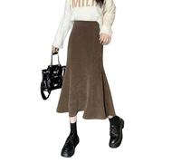 MdybF Gonna Lunga Donna Velluto A Coste della Gonna Lunghe Sirene Donna Autunno Inverno Arti in Vita Alta Gonne Midi da Donna con Gonne Nere Elastiche-caffè-s
