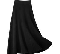 MdybF Gonna Midi in Finta Legno Donna Autunno E Inverno Femminile A Maglia-Nero-XL