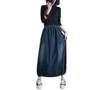 MdybF Gonna Lunga Jean Donne Sciolte Retro Tasche Lavate Denim Gonna Moda Primavera Estate Donne Mid-Length Elastic Waist Gonna-Blu-m