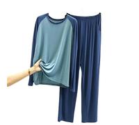 MdybF Pigiami Invernali da Uomo Spring Autumn Autumn Set Set da Uomo A Maniche Lunghe Modal Accogliente Abbigliamento Rotondo Home Abbigliamento per Home Abbigliamento PLU Size Set-Blu-XL