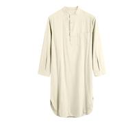 MdybF Vestaglia Abito da Sonno di Cotone Maschile A Colori Solidi A Maniche Lunghe in Camicia da Notte Comoda Cameriera da Cambio A Camicia-Cachi-XXXL