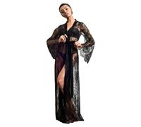 MdybF Vestaglia Abito Da Sposa Da Donna Da Donna Lunga Abiti Da Sposa In Raso In Pizzo Seta Kimono Accappatoio Da Notte Per Abbigliamento Da Notte Da Notte-1104 Nero-S