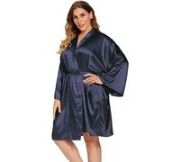 MdybF Vestaglia Loose Donne Sleepwear Oversize Nightdress Raso Setoso Kimono Accappatoio Abito Casuale Intima Lingerie Regalo Di Sposa-Marina-3Xl