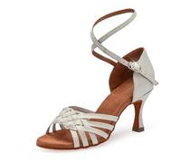 MDYTPT Sala da ballo latino da donna, sandali fatti a mano con suola morbida tacco 6,5/7,5 cm, Argento - Tacco 6,5 cm, 42 EU