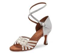 MDYTPT Sala da ballo latino da donna, sandali fatti a mano con suola morbida tacco 6,5/7,5 cm, Bianco-Tacco 7,5 cm, 41.5 EU