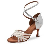 MDYTPT Sala da ballo latino da donna, sandali fatti a mano con suola morbida tacco 6,5/7,5 cm, Bianco-tacco 6,5 cm, 44.5 EU