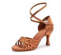 MDYTPT Sala da ballo latino da donna, sandali fatti a mano con suola morbida tacco 6,5/7,5 cm, Bronzo - Tacco 6,5 cm, 41.5 EU