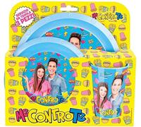 Me contro Te SET PAPPA Blu con Piatto piano + piatto Cupo + BICCHIERE 0,2 lt + omaggio portachiave con paillettes