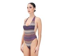 Me-Fui FUI Costume Intero Viola da Donna con Motivo a Zigzag Multicolore S