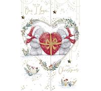 Me To You Tatty Teddy - Biglietto di Natale pieghevole realizzato a mano, con scritta in lingua inglese "To The One I Love", 15 x 22 cm, collezione ufficiale