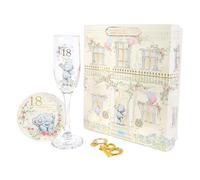Me to You Tatty Teddy - Set regalo per 18° compleanno, include bicchiere da champagne, sottobicchiere e portachiavi apribottiglie in confezione regalo di lusso, collezione Signature