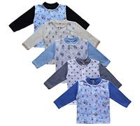 MEA BABY Maglietta Neonato Unisex a Maniche Lunghe in Cotone, Set da 5 | Camicetta/Cardigan con Bottoni per Bambina e Bambino, Morbida e Confortevole (Taglia 68, Bambino)